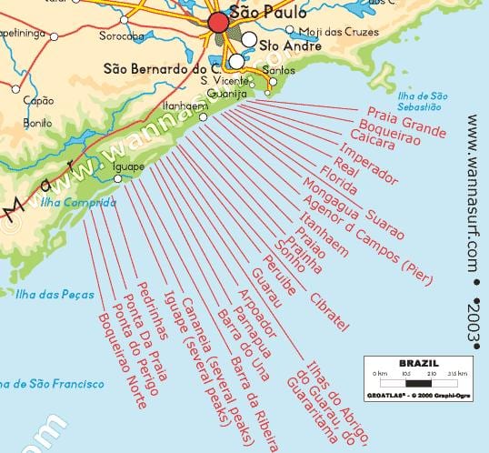 São Paulo hondartza mapa